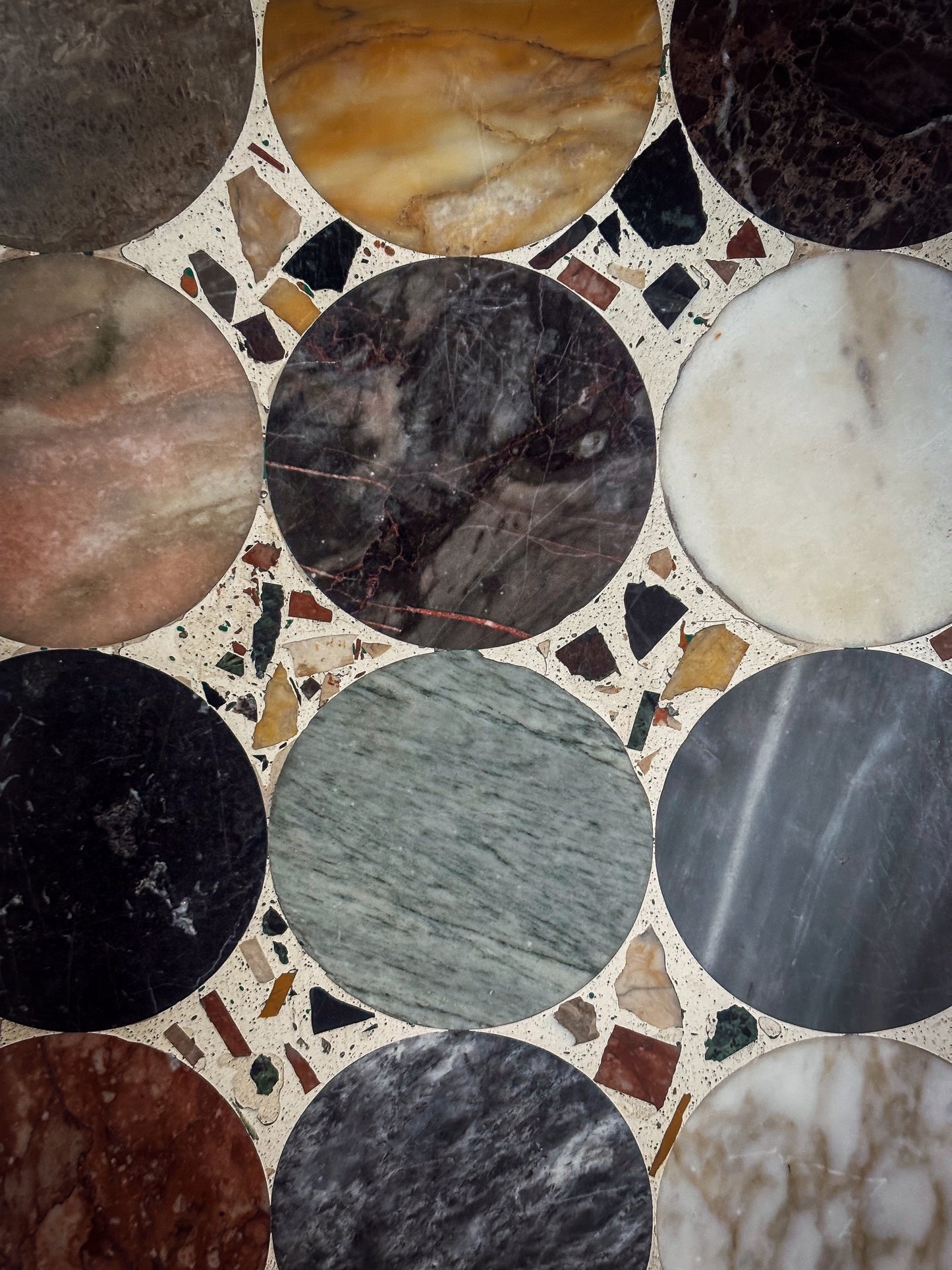 Italian specimen marble and terrazzo table top