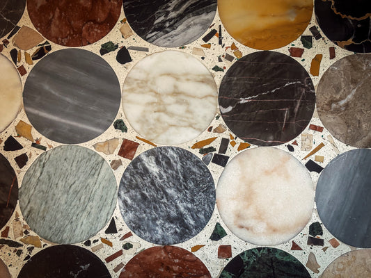 Italian specimen marble and terrazzo table top