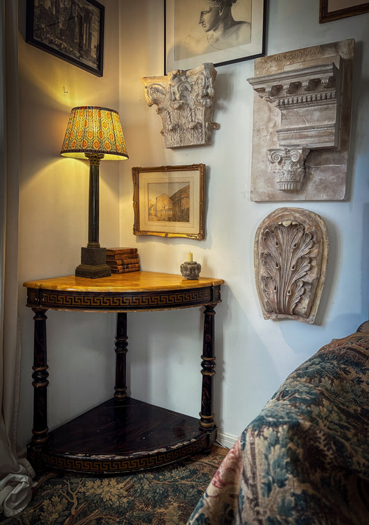 A MID-19TH CENTURY ENGLISH PAINTED CORNER TABLE