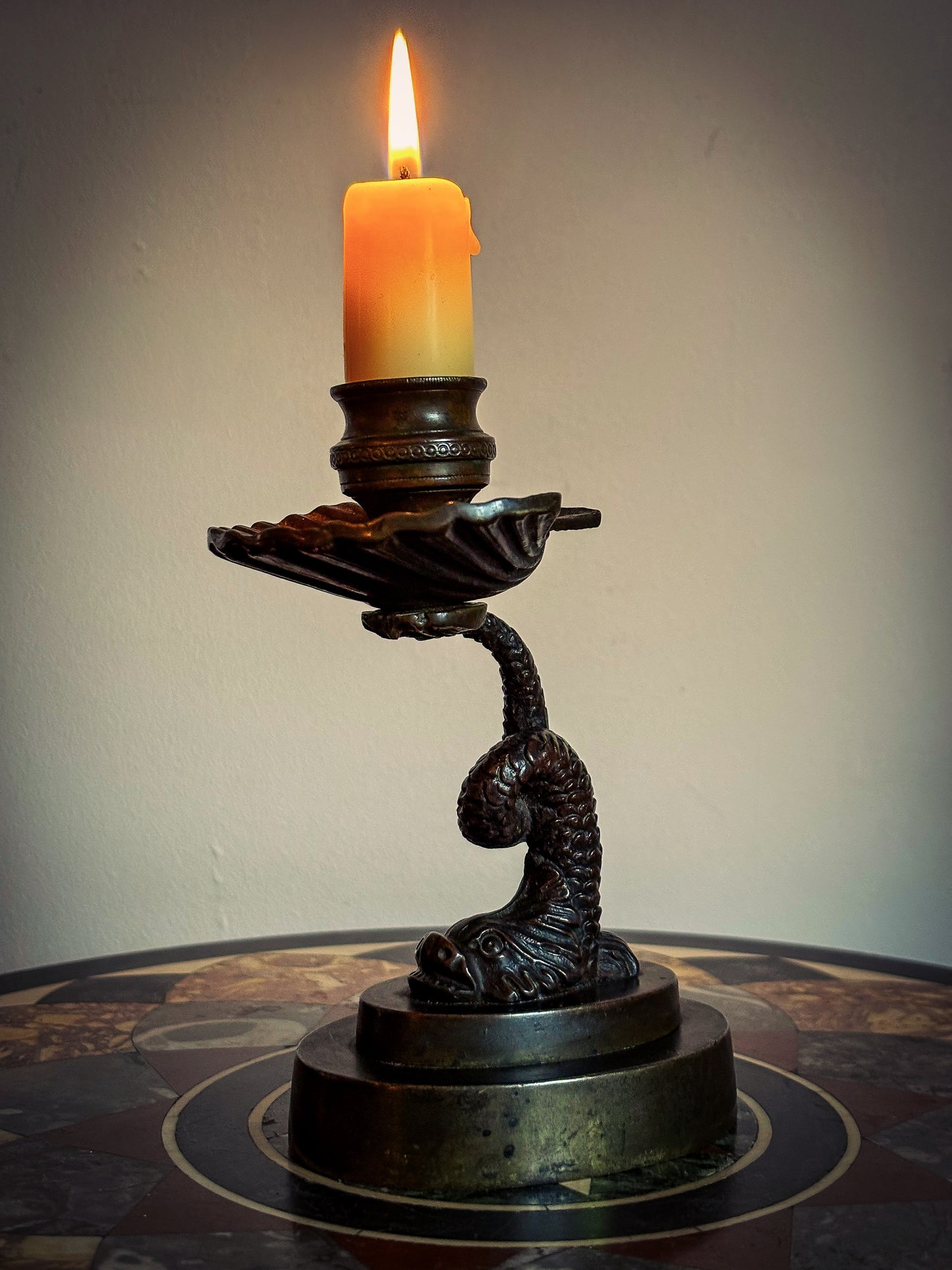 Grand Tour Bronze ‘Dolphin & Shell’ Candlestick