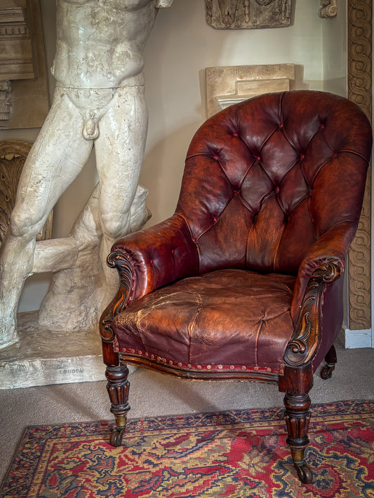 A fine William IV Period English Leather Library Armchair
