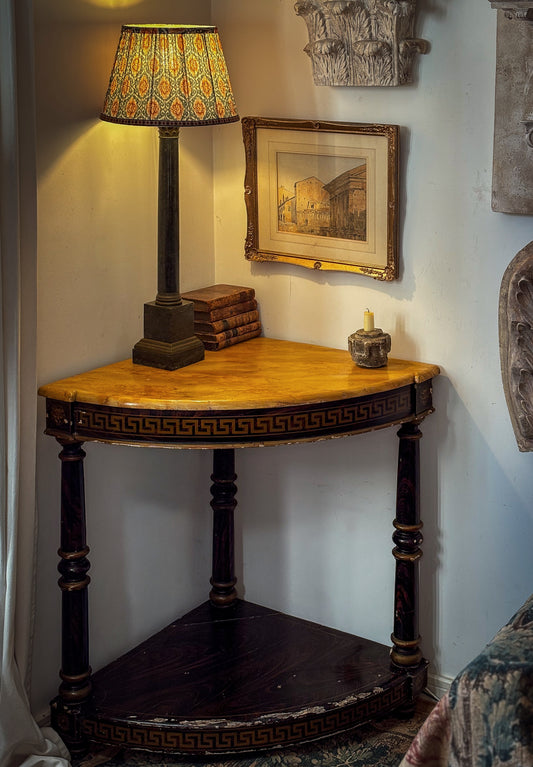 A MID-19TH CENTURY ENGLISH PAINTED CORNER TABLE