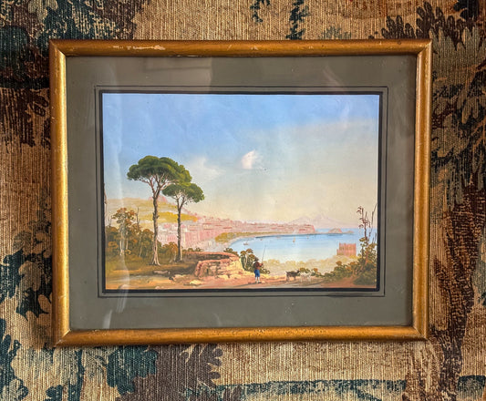 View of the Bay of Naples from the Hills of Posillipo – Grand Tour Gouache, c.1850
