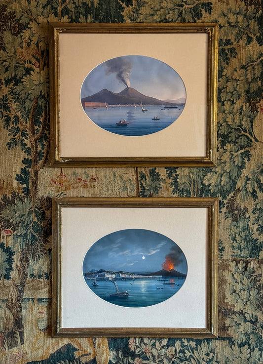 Pair of Neapolitan Gouaches of the 1855 Eruption of Vesuvius