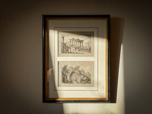 James Merigot (1760–1824)
Temple of Concord, Rome; and Fountain of the Nymph Egeria, Rome