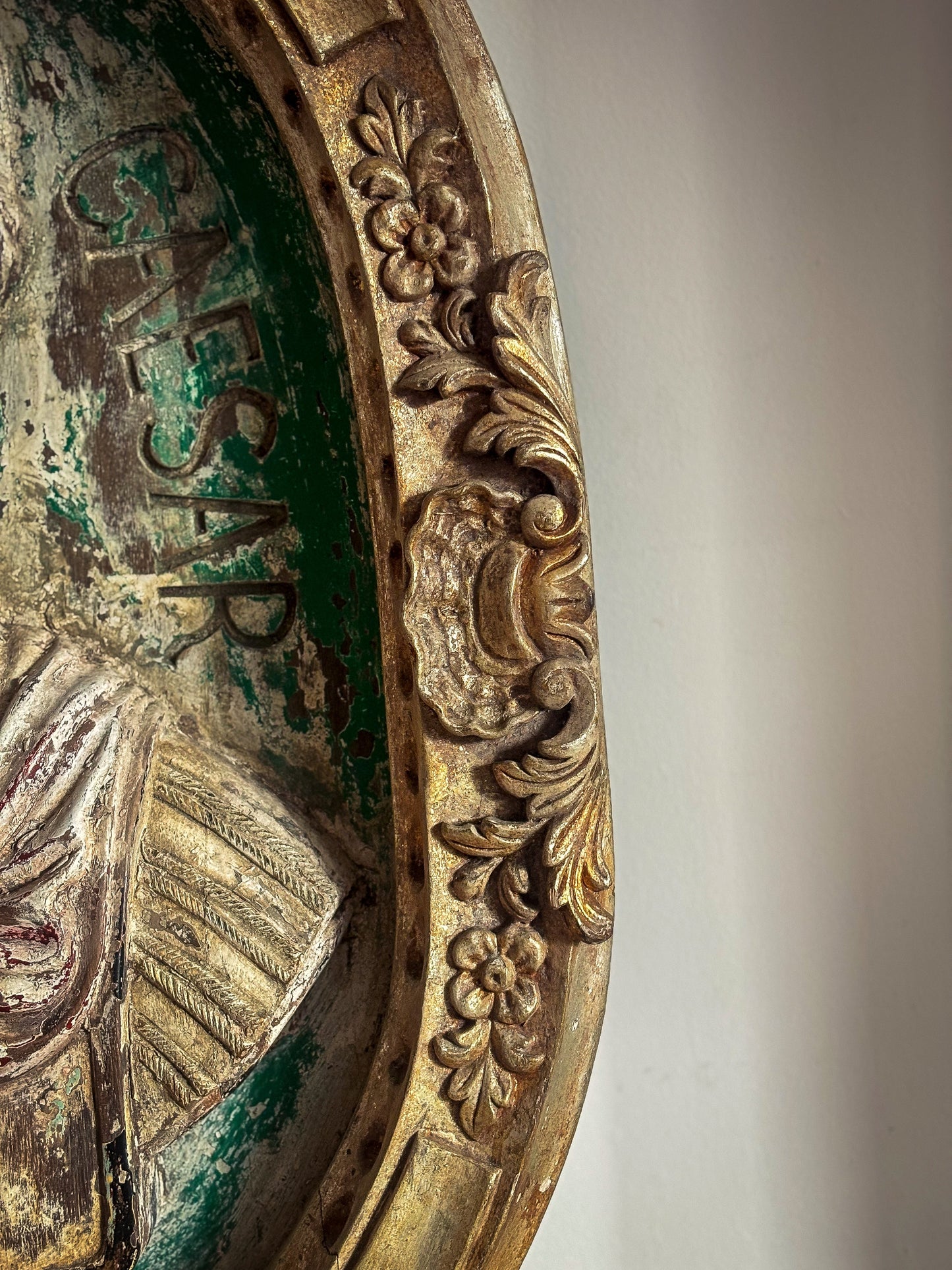 Pair of Italian Carved Wooden Roundels of Nero and Augustus