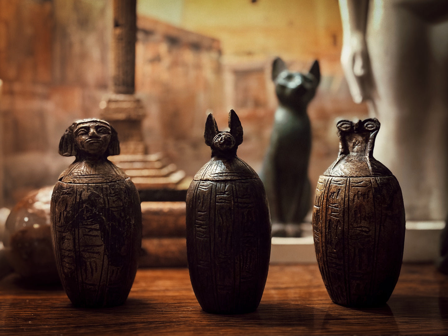 Egyptian Revival Carved Stone Canopic Jars