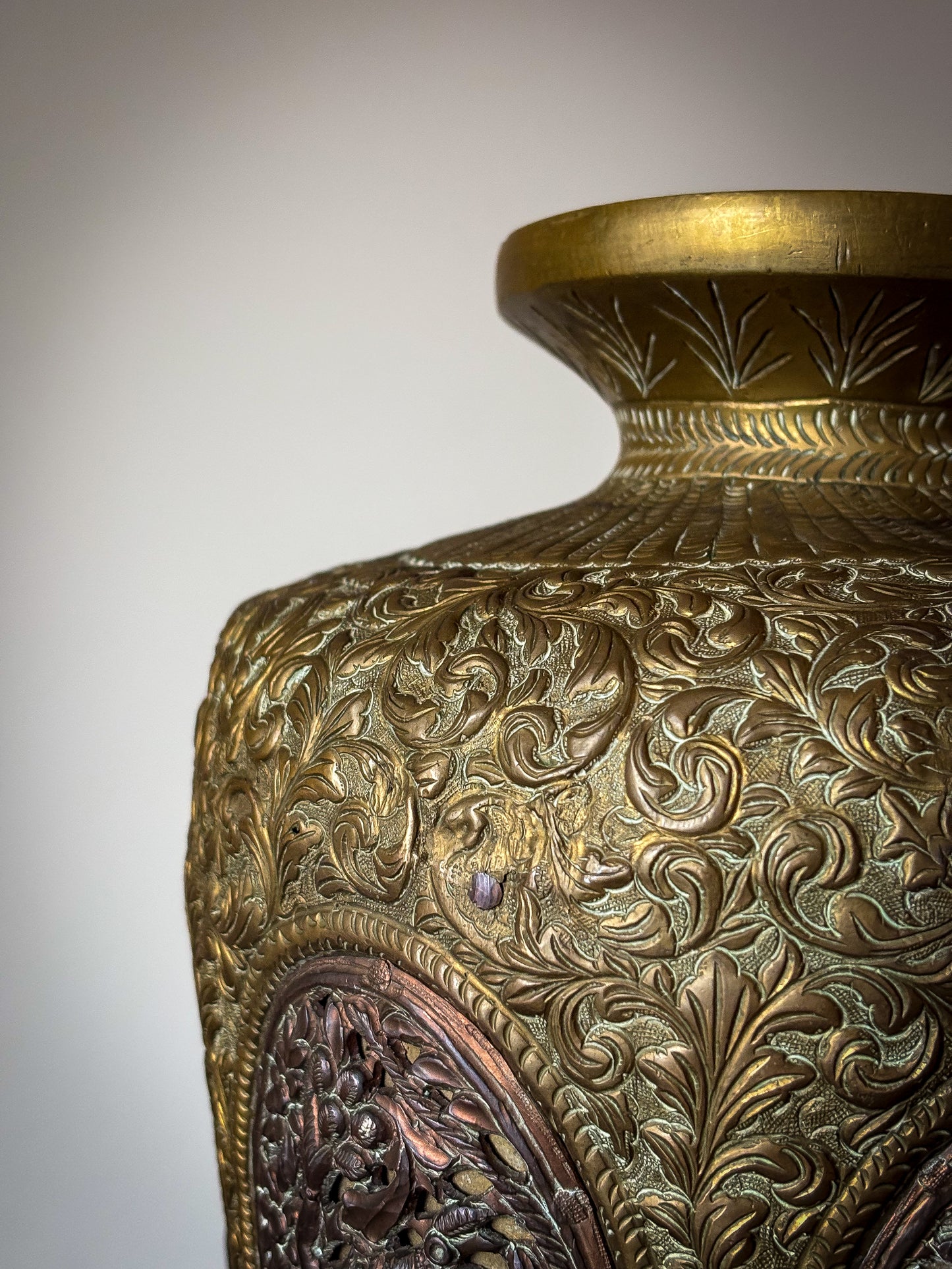 Indian repoussé brass vases