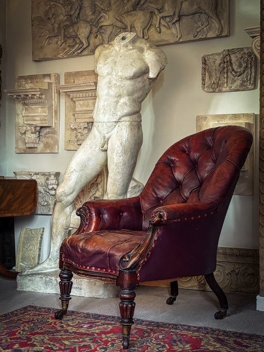 A fine William IV Period English Leather Library Armchair