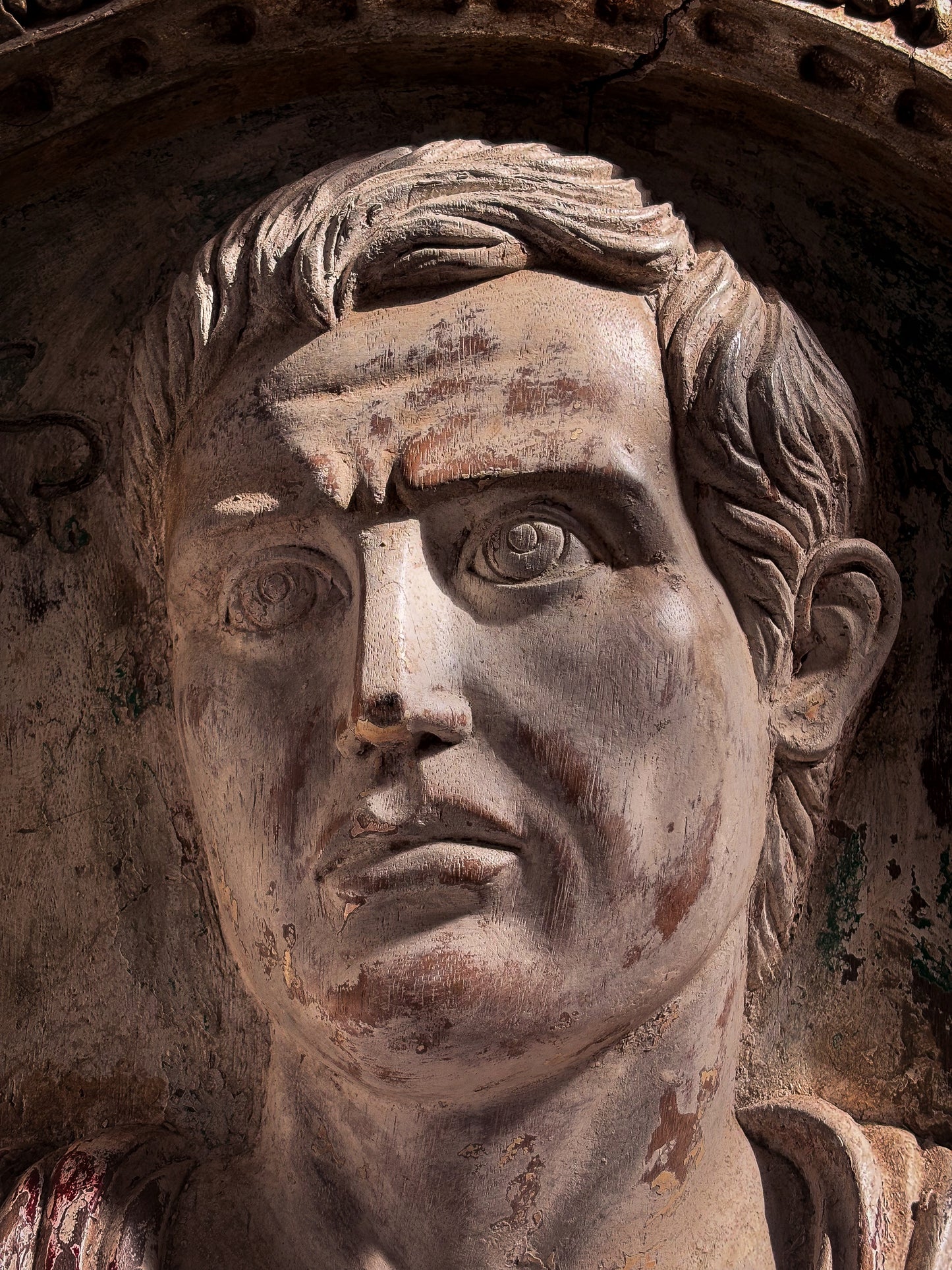 Pair of Italian Carved Wooden Roundels of Nero and Augustus