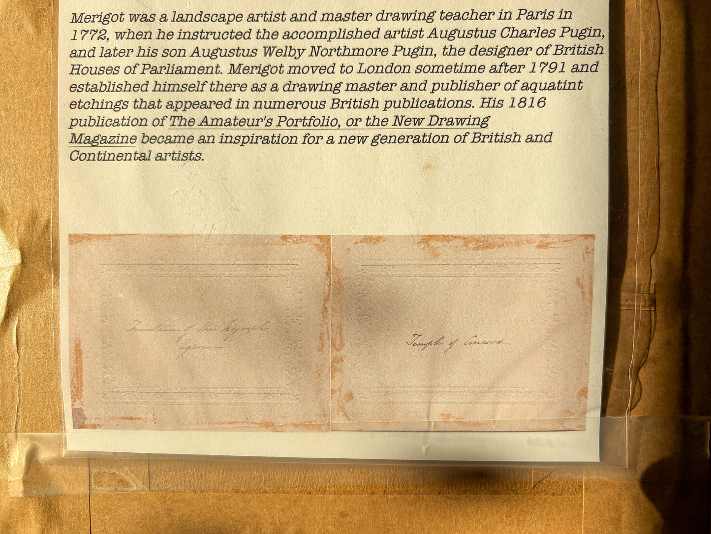 James Merigot (1760–1824)
Temple of Concord, Rome; and Fountain of the Nymph Egeria, Rome