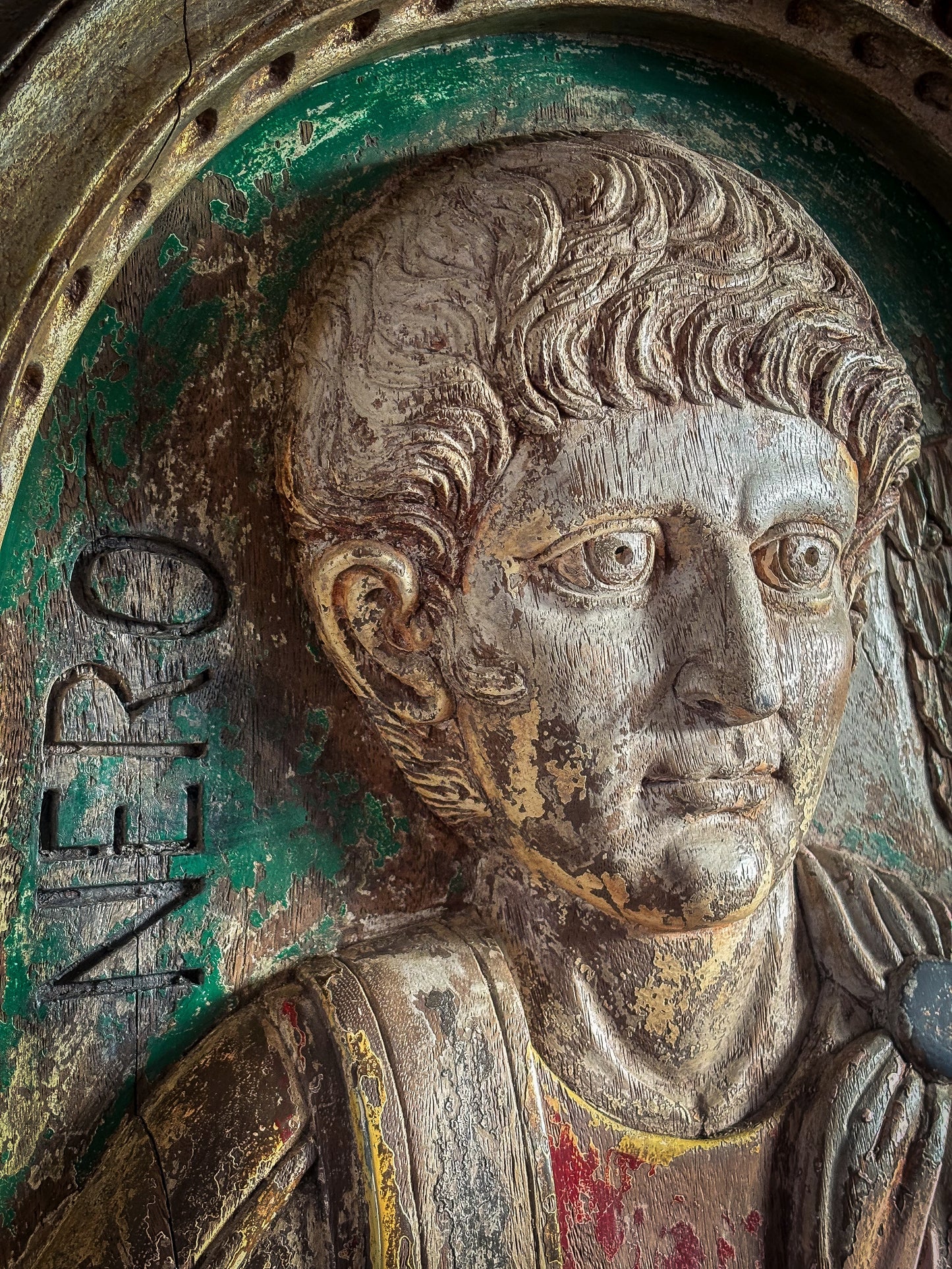 Pair of Italian Carved Wooden Roundels of Nero and Augustus