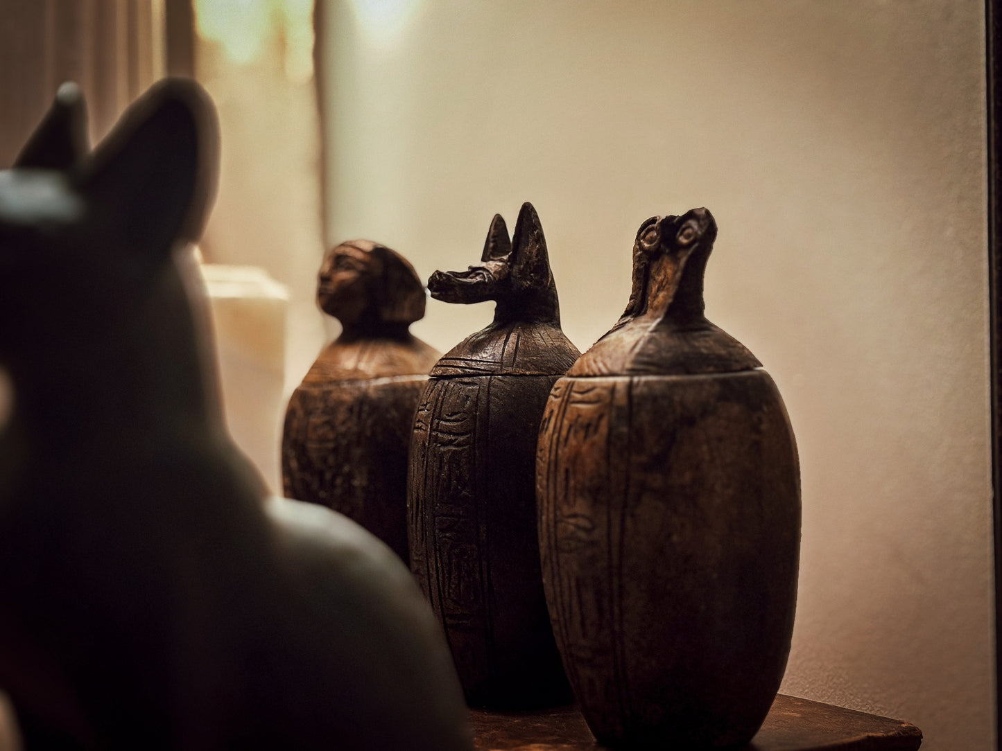 Egyptian Revival Carved Stone Canopic Jars