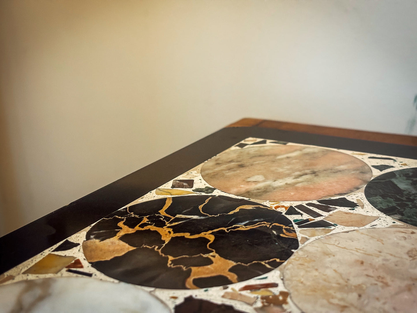 Italian specimen marble and terrazzo table top