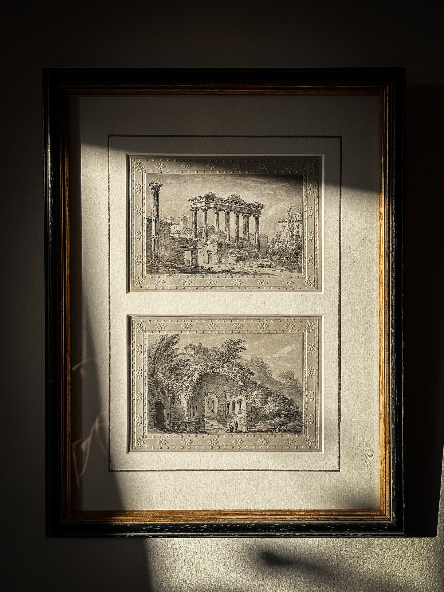 James Merigot (1760–1824)
Temple of Concord, Rome; and Fountain of the Nymph Egeria, Rome