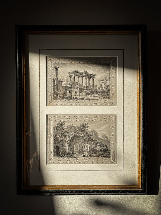 James Merigot (1760–1824)
Temple of Concord, Rome; and Fountain of the Nymph Egeria, Rome