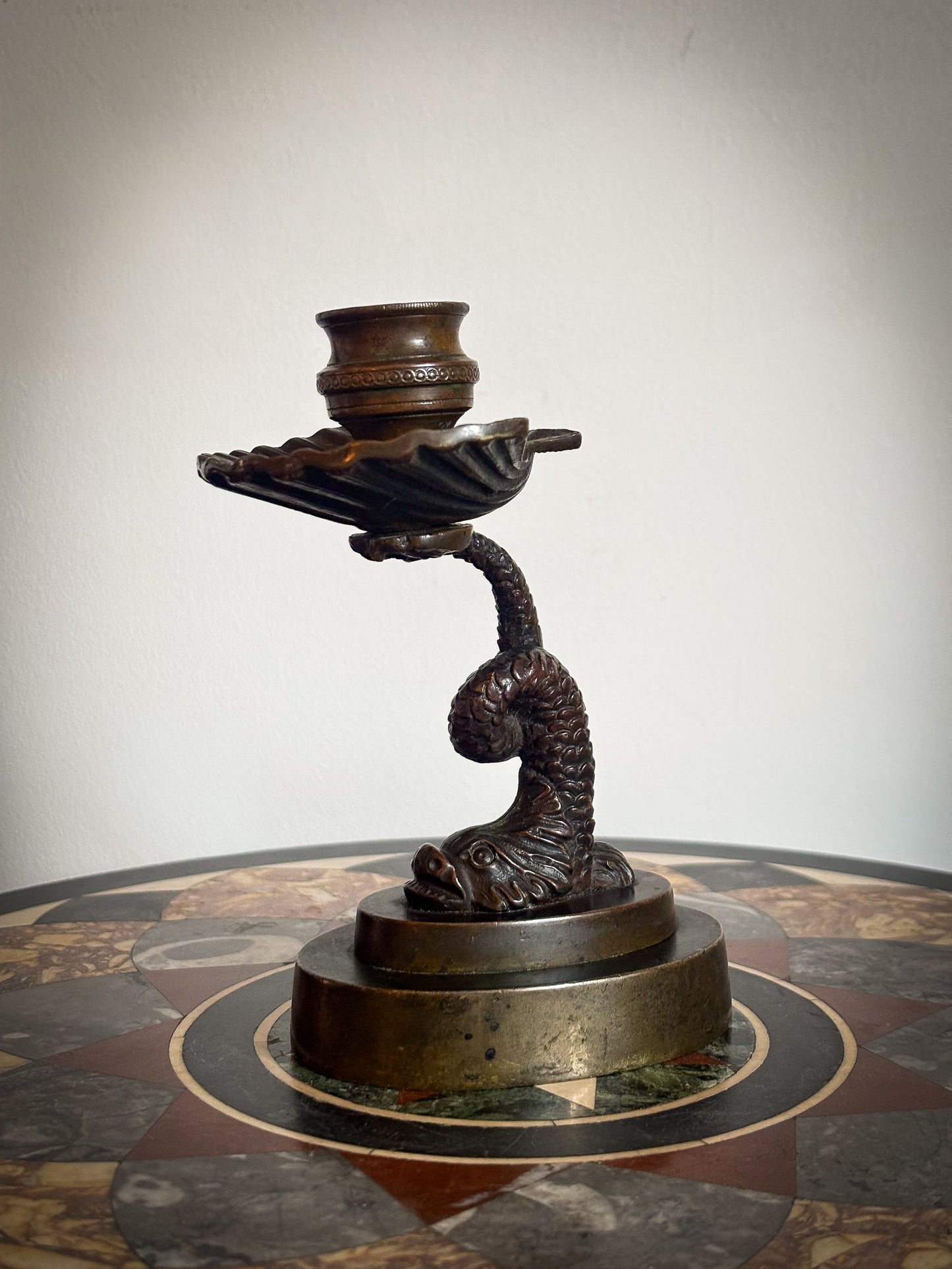 Grand Tour Bronze ‘Dolphin & Shell’ Candlestick