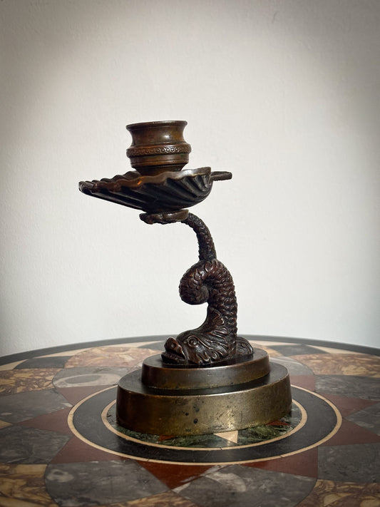 Grand Tour Bronze ‘Dolphin & Shell’ Candlestick