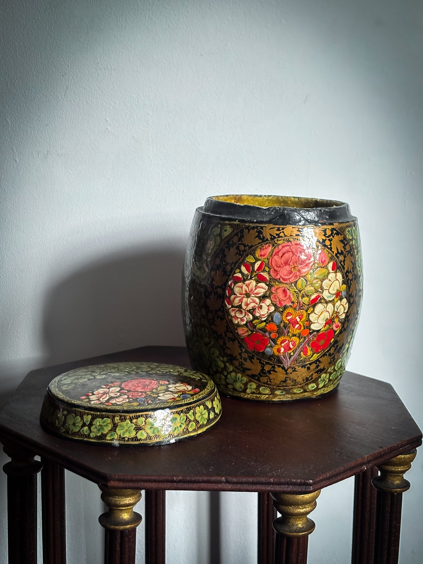 A Kashmiri Hand-Painted Papier-Mâché Jar, c.1900