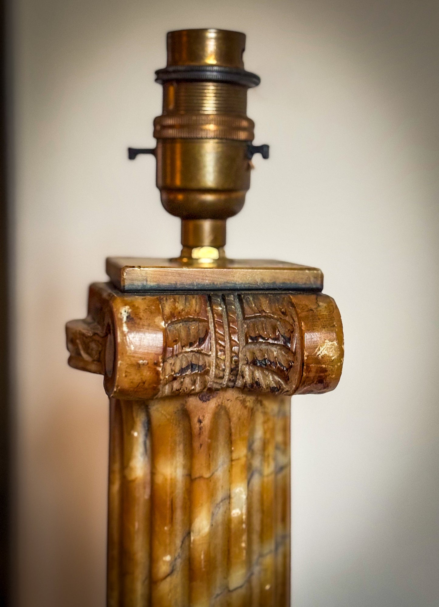 Early 20th-Century Italian Alabaster Ionic Lamp