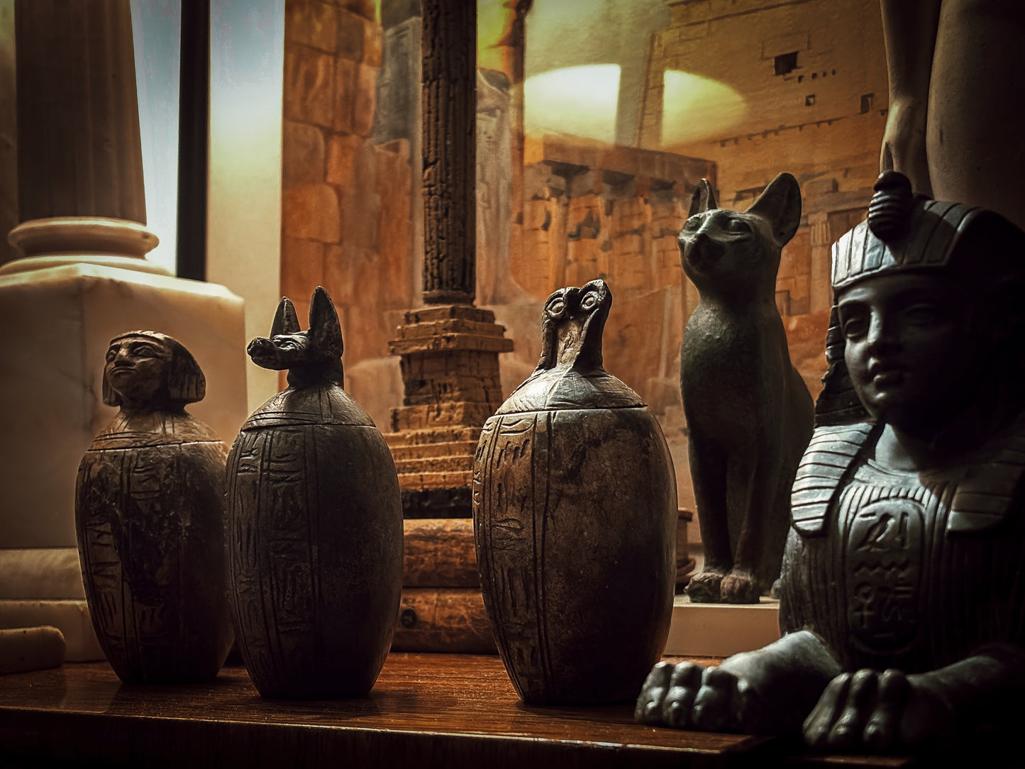 Egyptian Revival Carved Stone Canopic Jars
