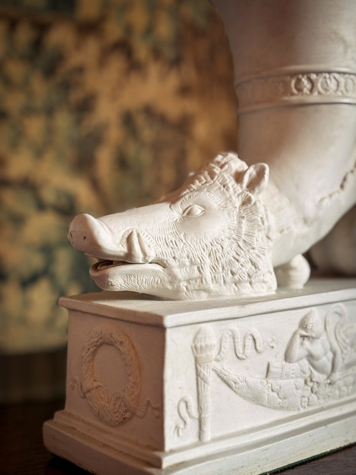 Pair of Continental biscuit porcelain ‘rhyton’ vases, probably German 19th century