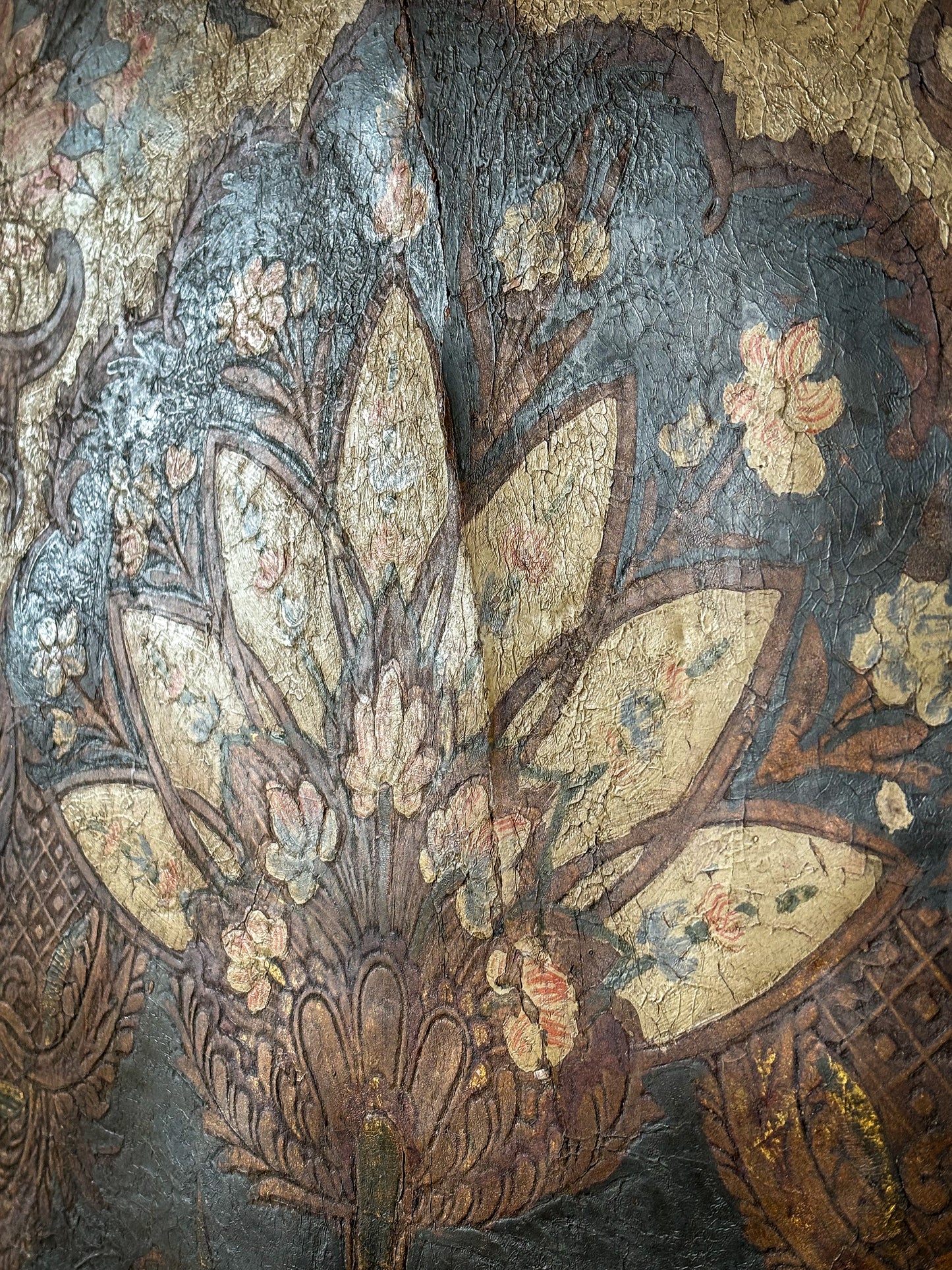A Pair of 17th Century Baroque Gilt-Leather Wall Panels Cuir de Cordoue