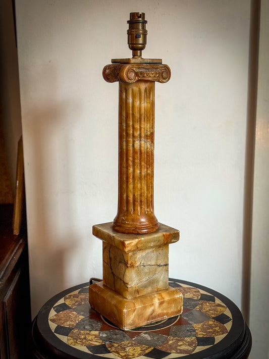 Early 20th-Century Italian Alabaster Ionic Lamp