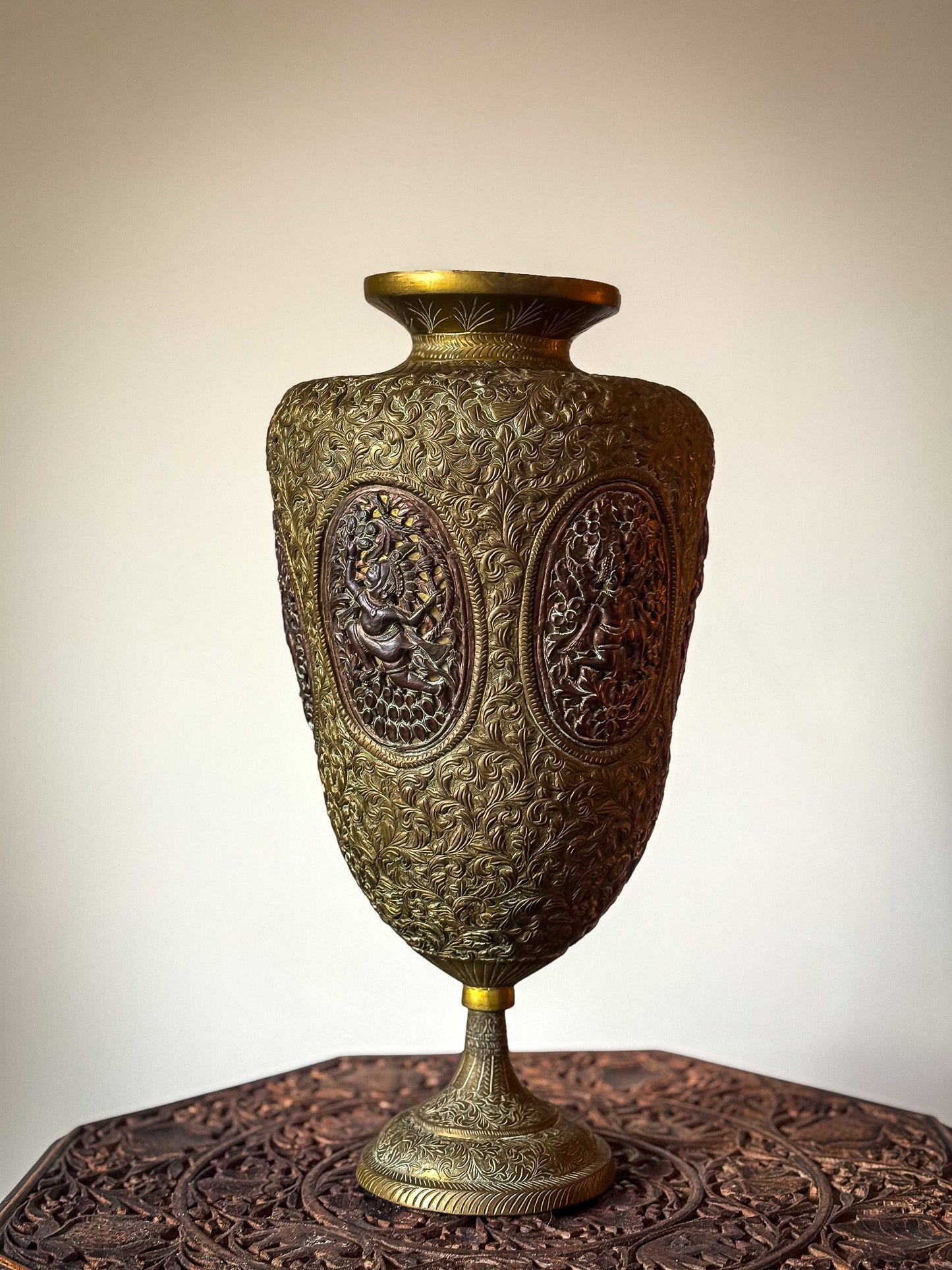 Indian repoussé brass vases