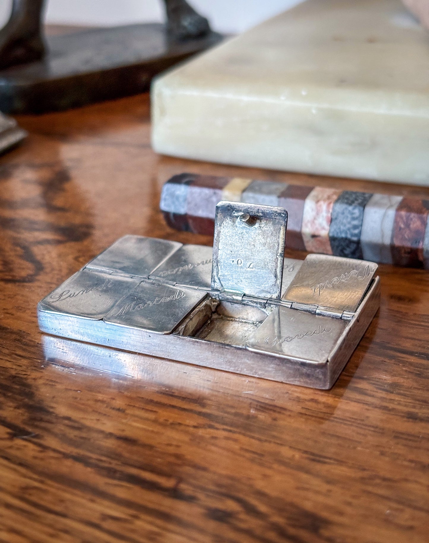 Italian Sterling Silver Seven-Day Pill Box, Florence, post-1934