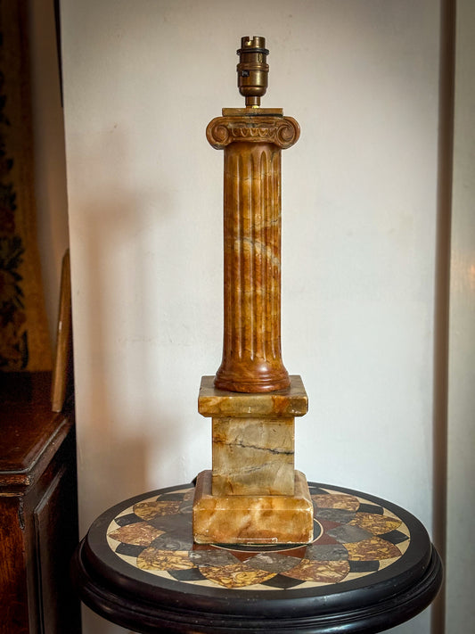 Early 20th-Century Italian Alabaster Ionic Lamp
