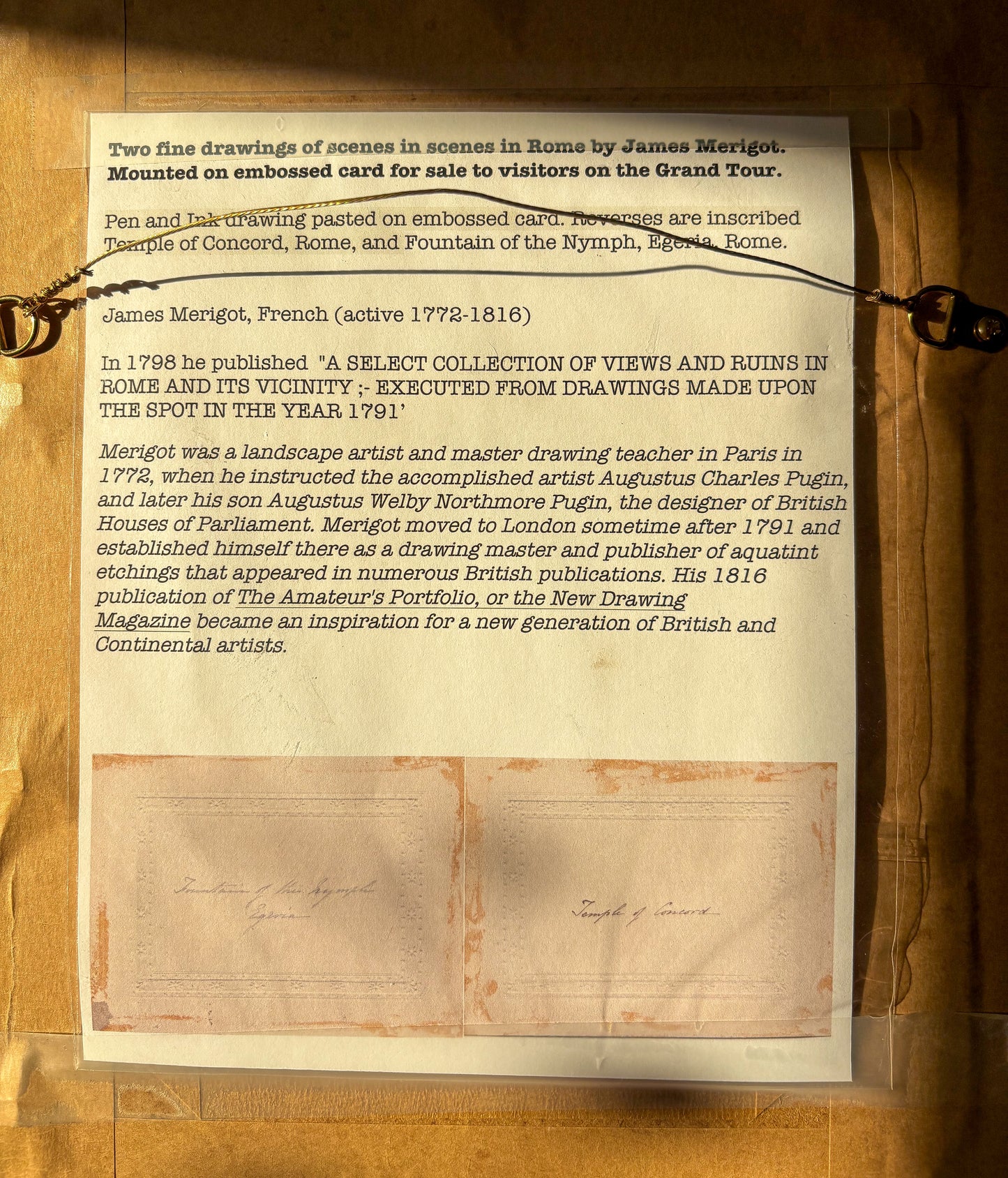 James Merigot (1760–1824)
Temple of Concord, Rome; and Fountain of the Nymph Egeria, Rome