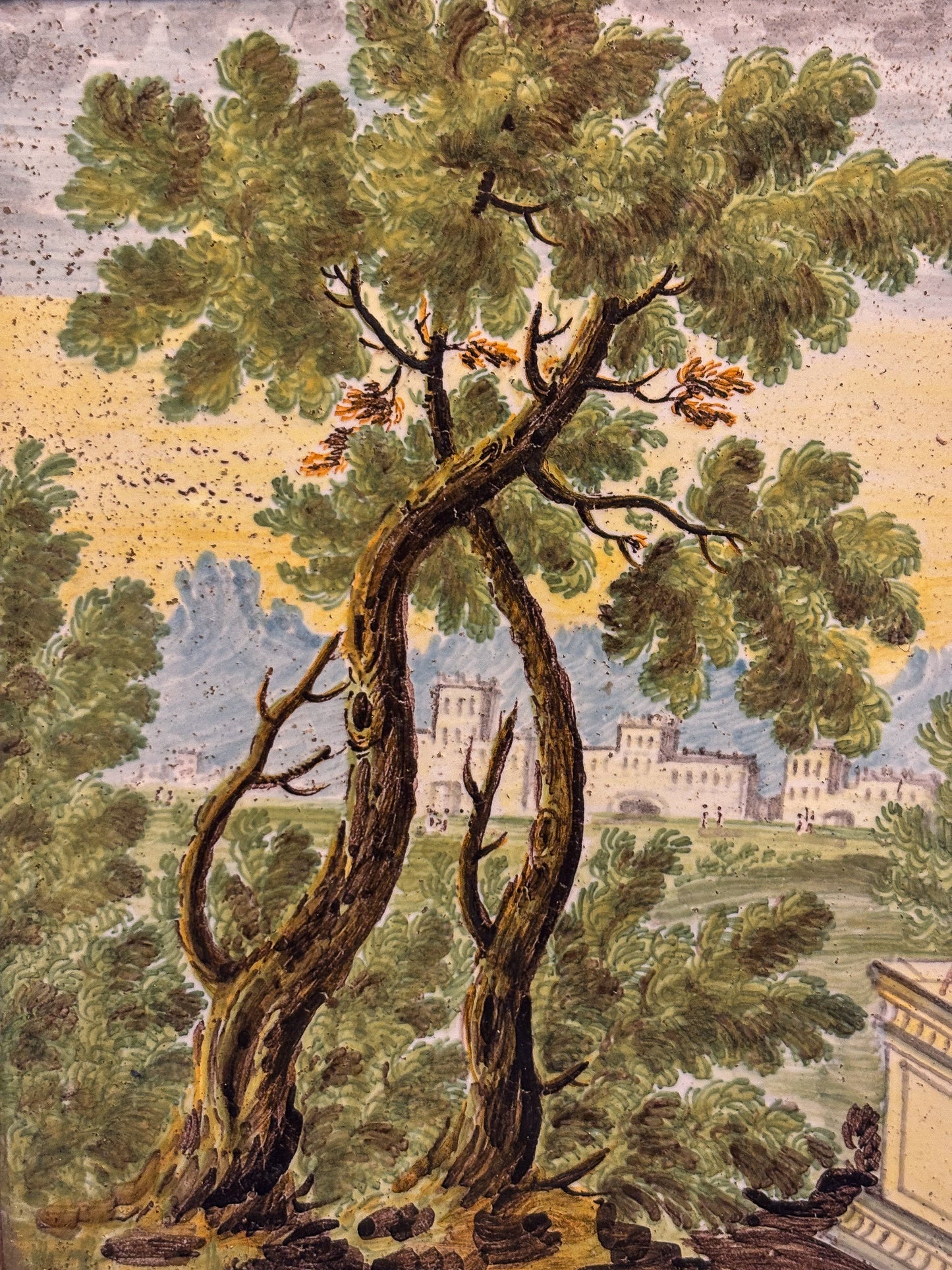 A Pair of 18th Century Castelli Maiolica Capriccio Landscapes