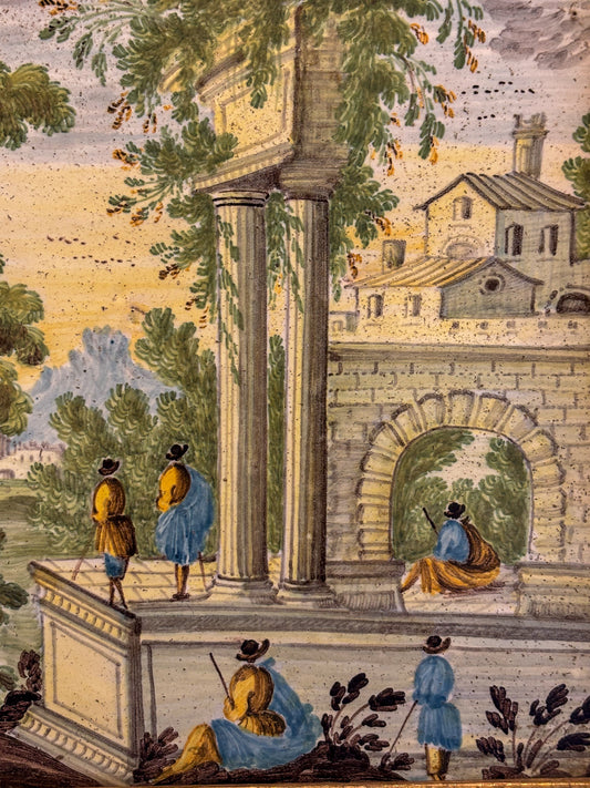 A Pair of 18th Century Castelli Maiolica Capriccio Landscapes