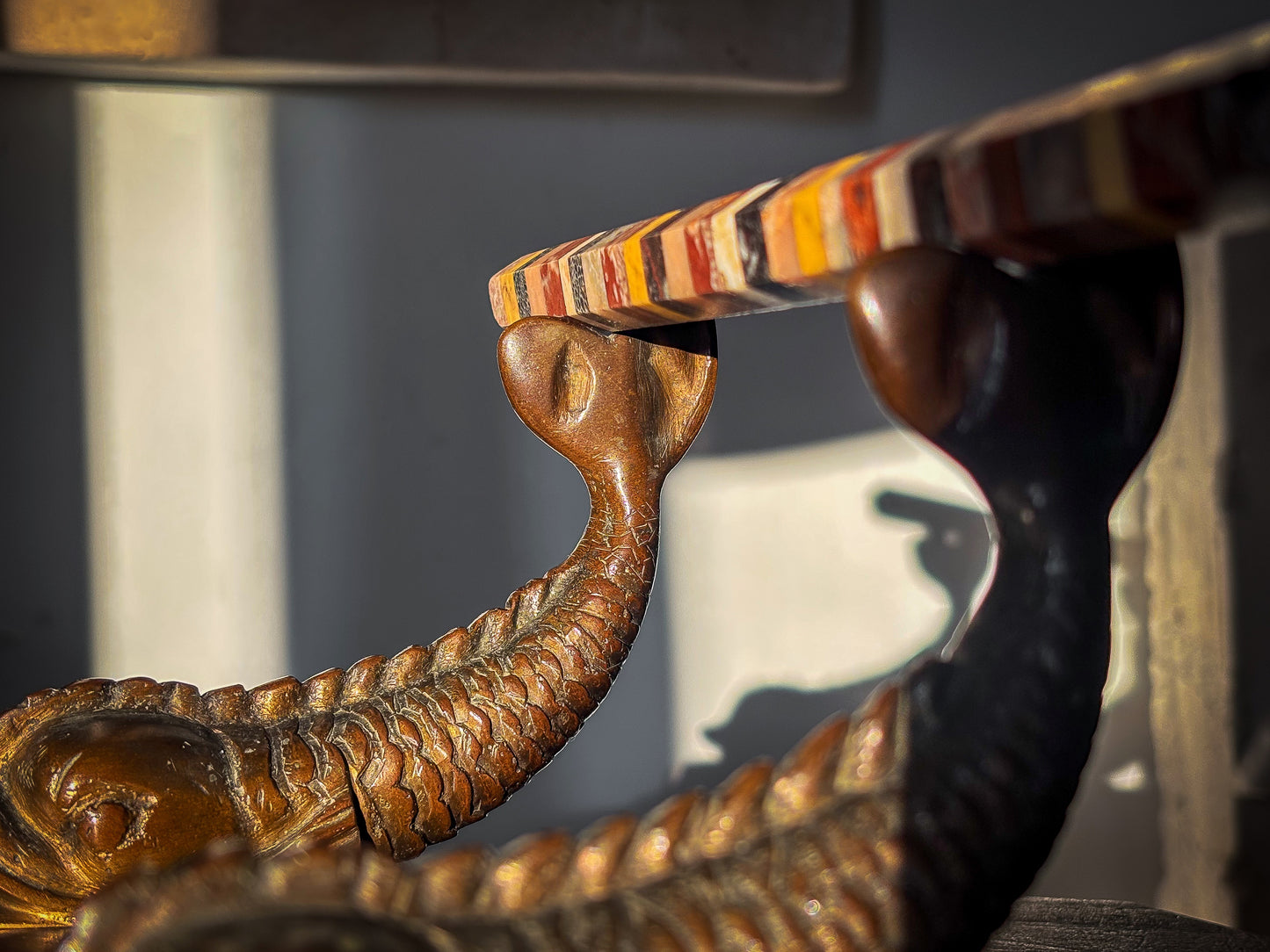 A Pair of 19th Century Classical Revival Bronze Dolphin Supports