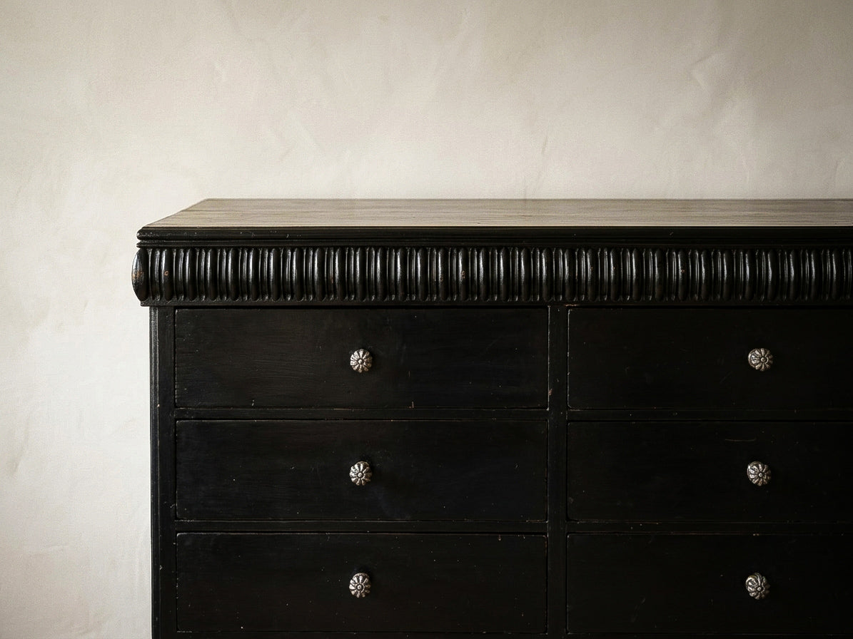 19th-century Aesthetic Movement ebonised bank of sixteen drawers