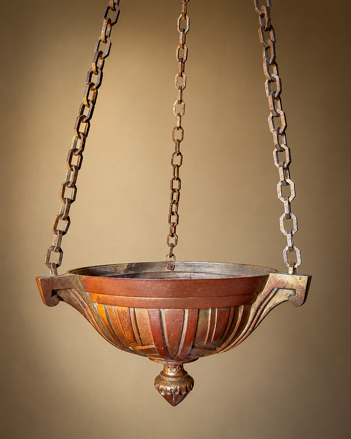 A Substantial Neoclassical Revival Patinated and Gilt Bronze Hanging Brazier