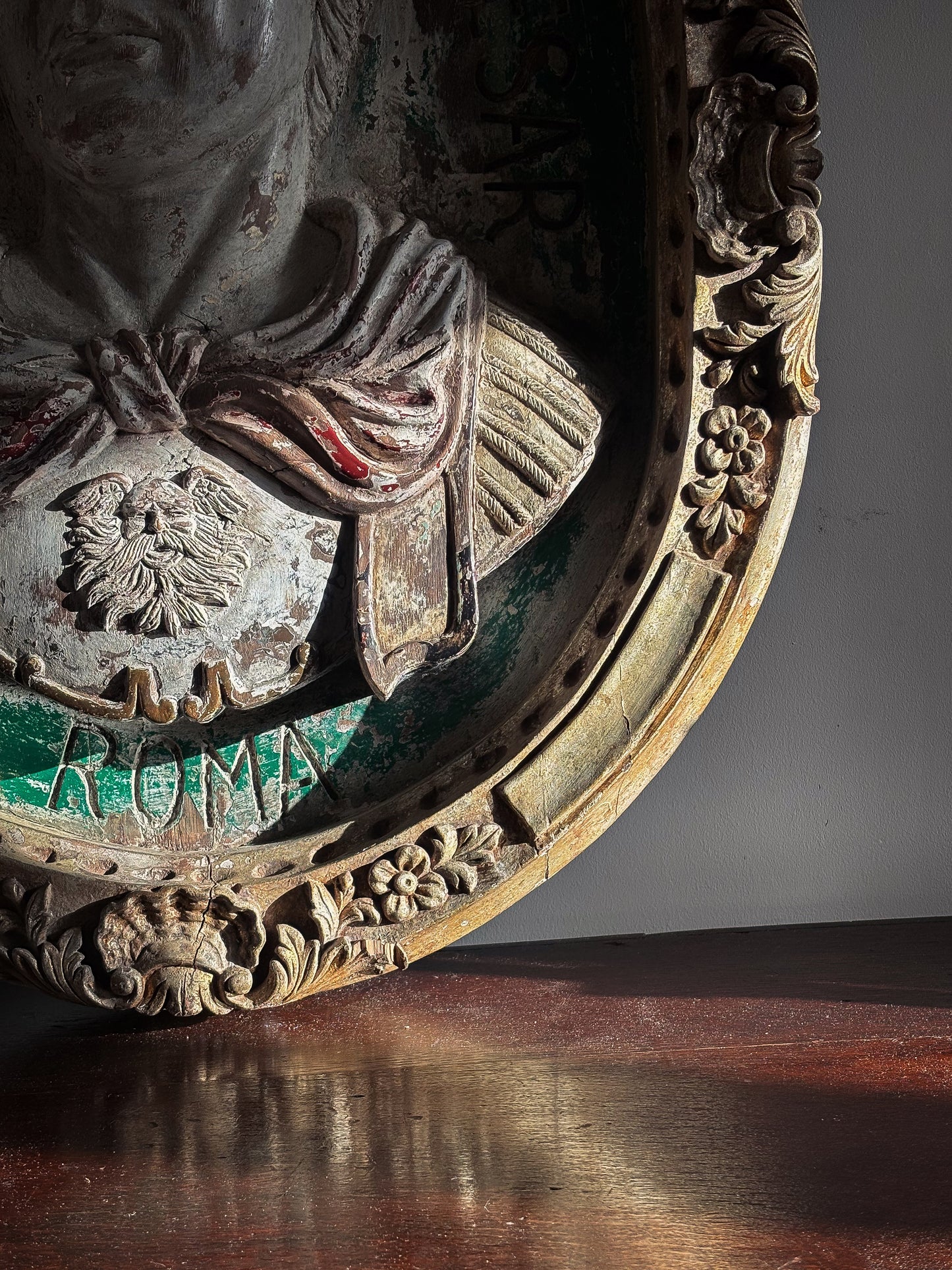 Pair of Italian Carved Wooden Roundels of Nero and Augustus