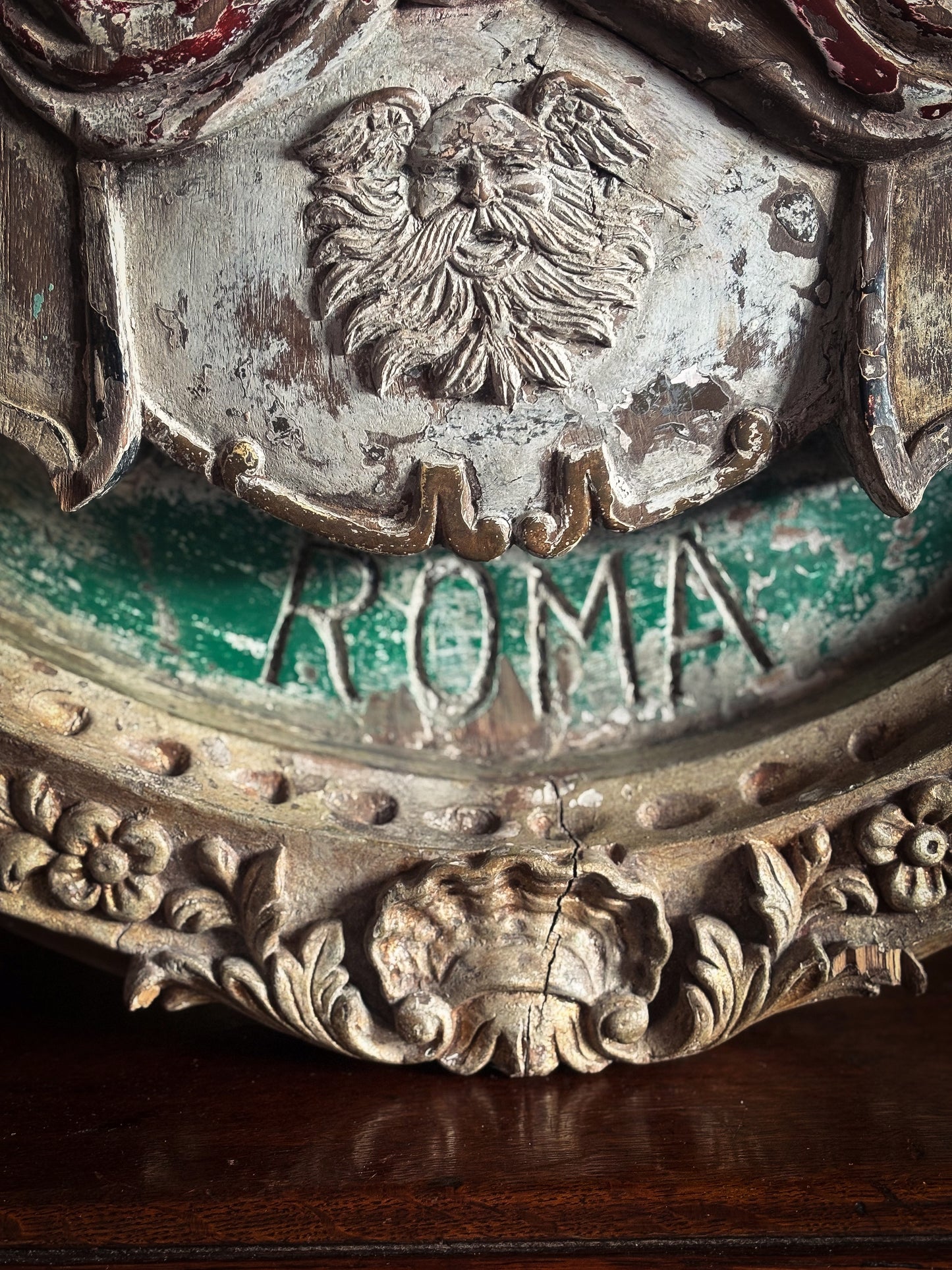 Pair of Italian Carved Wooden Roundels of Nero and Augustus