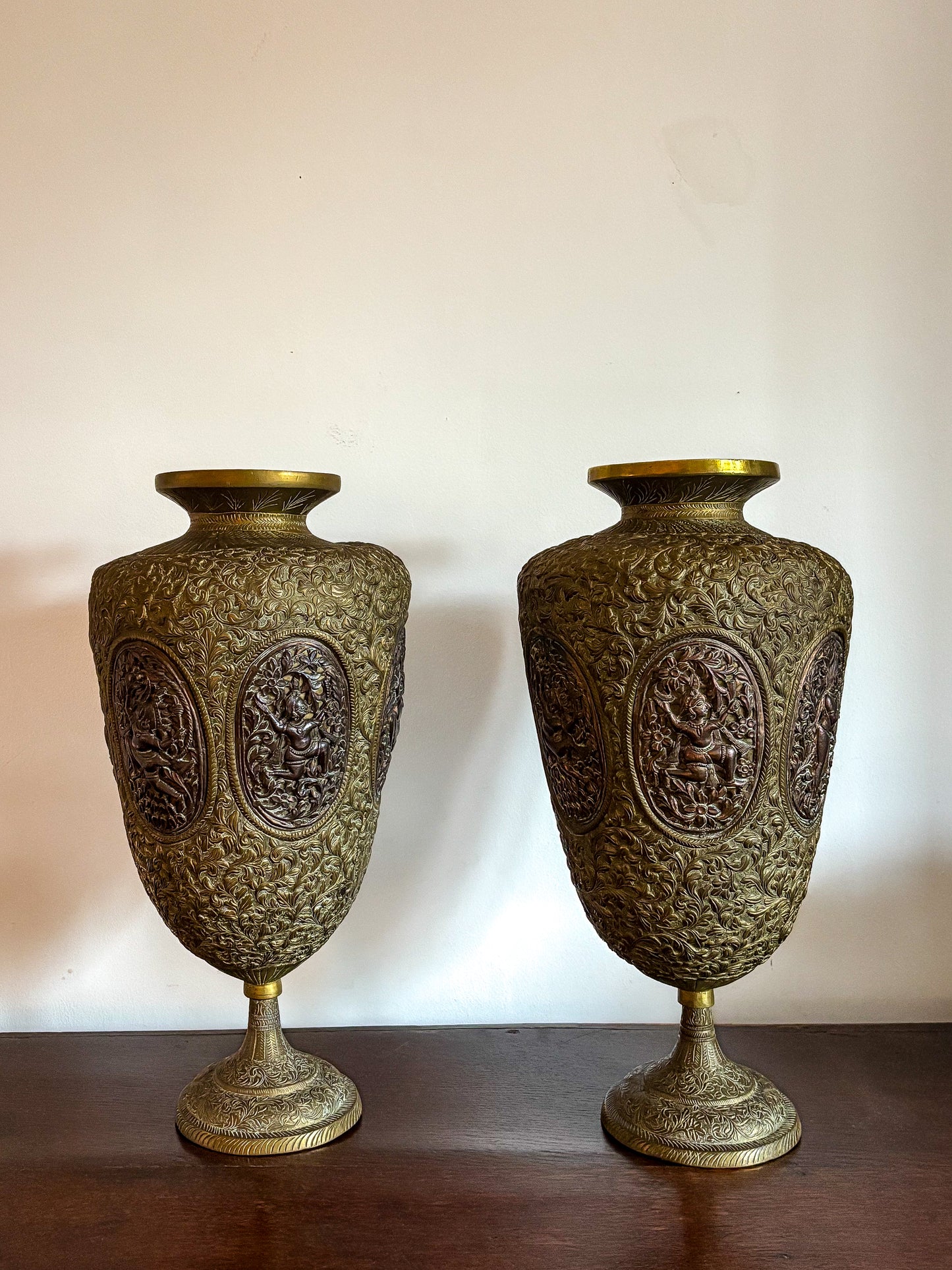 Indian repoussé brass vases