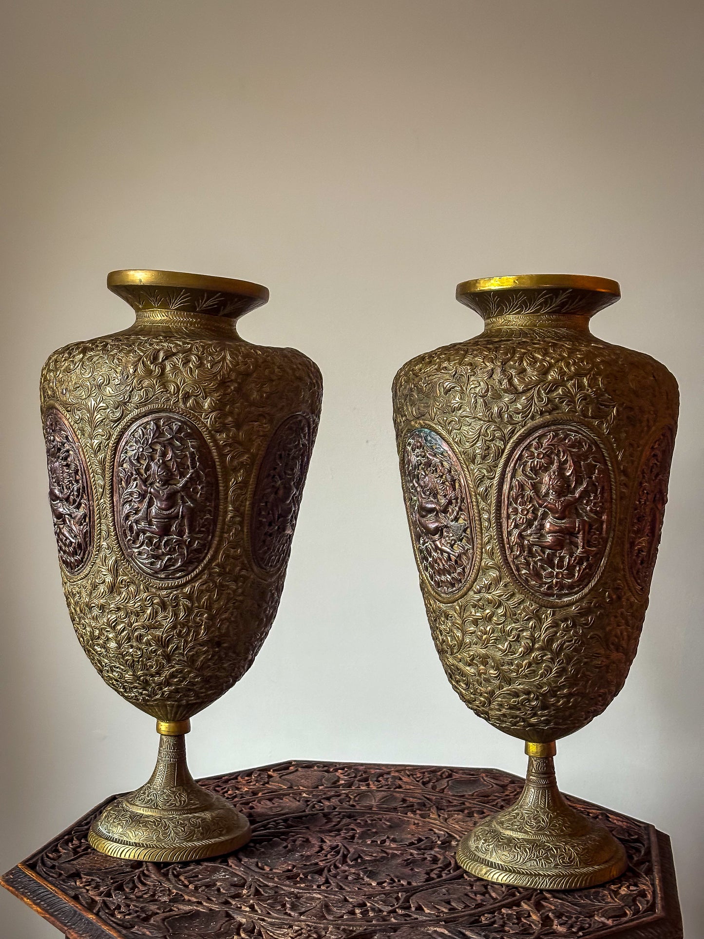 Indian repoussé brass vases