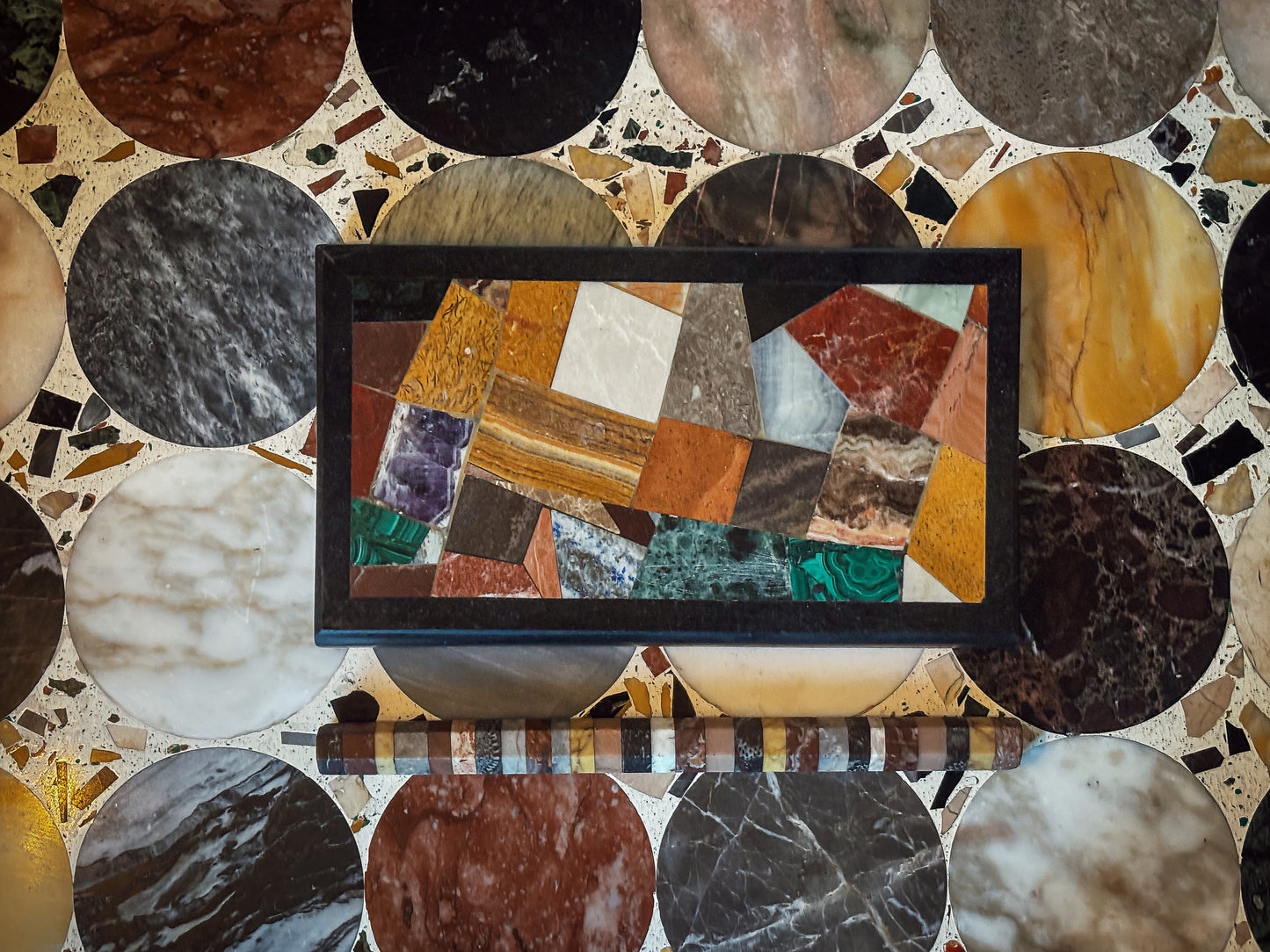 Italian specimen marble and terrazzo table top