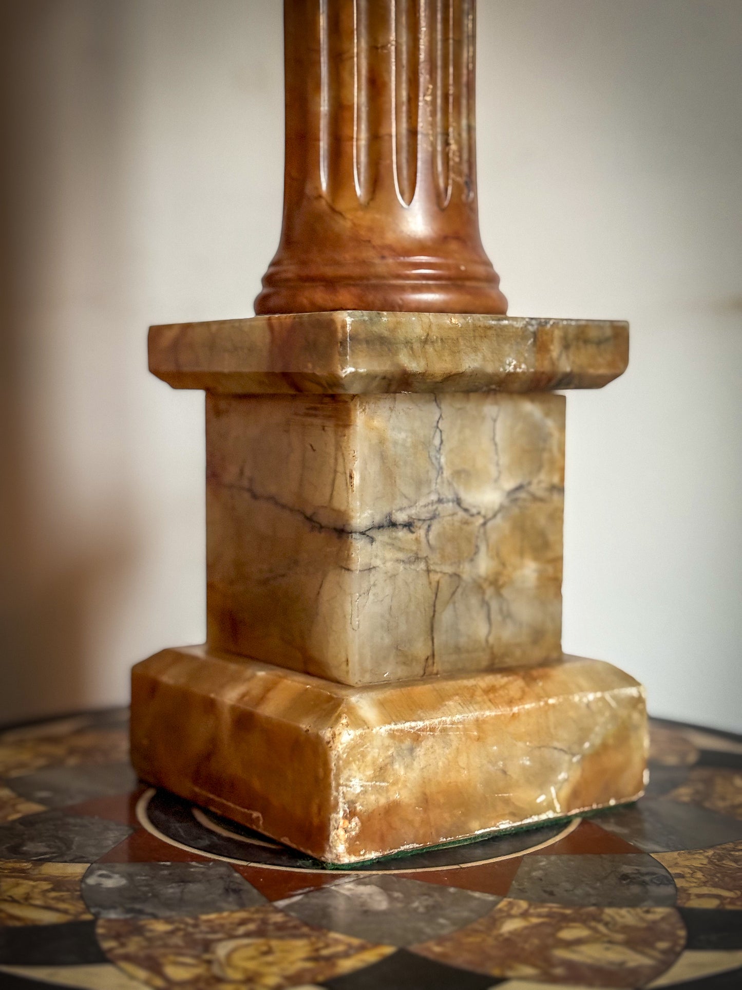 Early 20th-Century Italian Alabaster Ionic Lamp