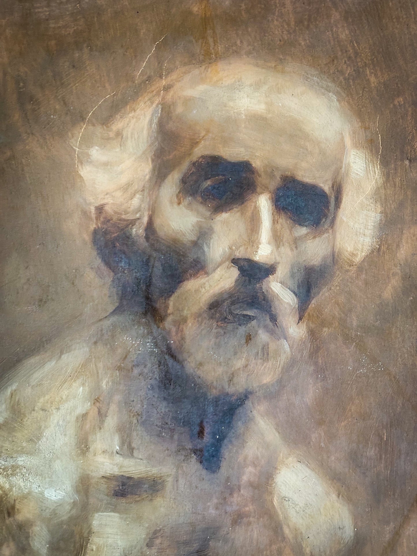 A 19th Century Academic Oil on Paper of an elderly man